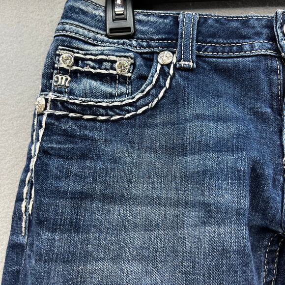 Miss Me Jeans Women's 27x31 (4) Blue Easy Boot Embellished Fleur de Lis Blingy - Picture 5 of 15